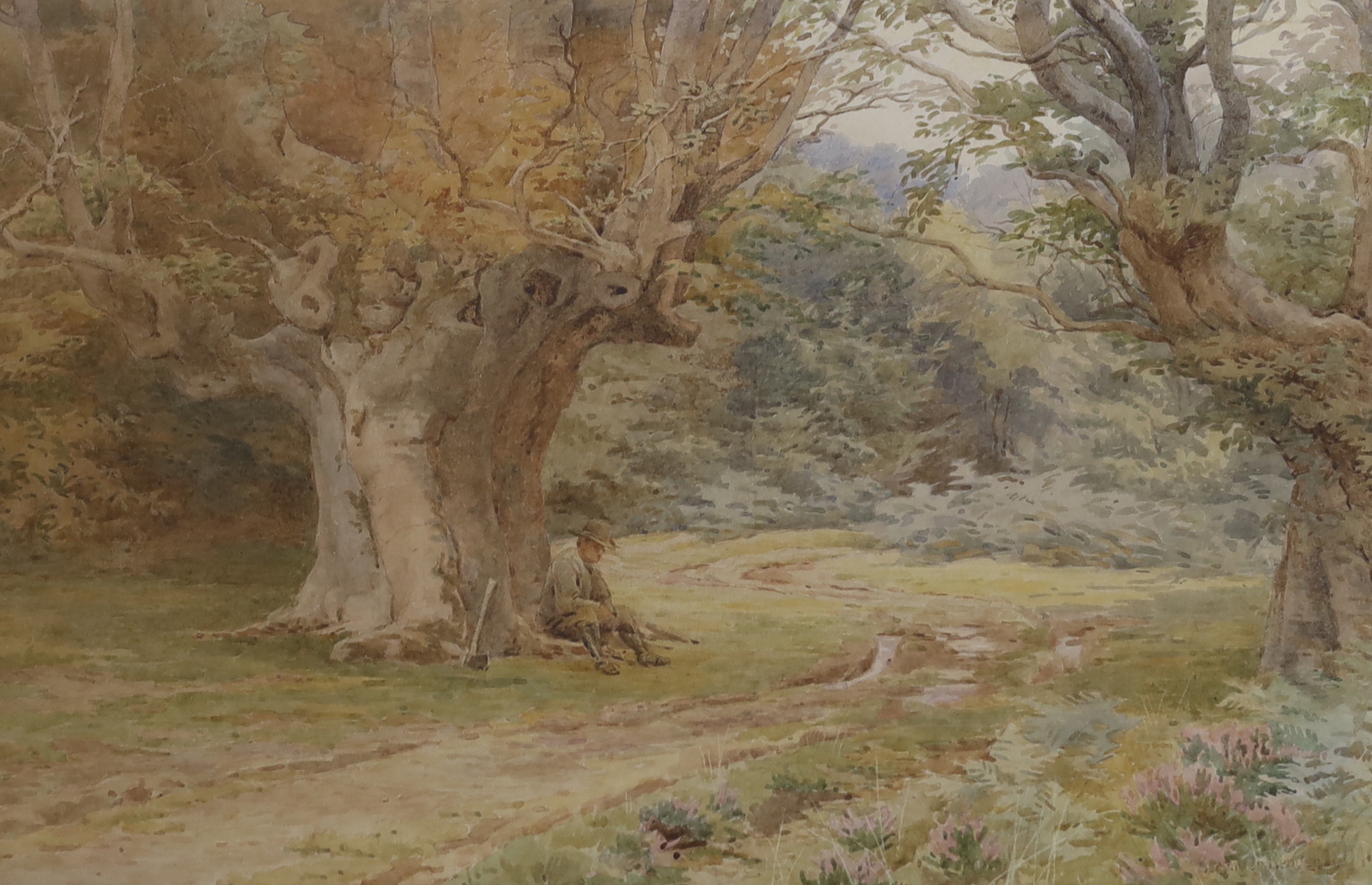 Berenger Benger (1868-1935), watercolour, Seated figure beneath a tree, signed, 29 x 44cm